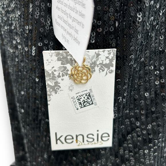 NEW Kensie Black Sequin Shift Dress Size 4 Satin Bow Tie Back Mini Cocktail LBD - Picture 9 of 11